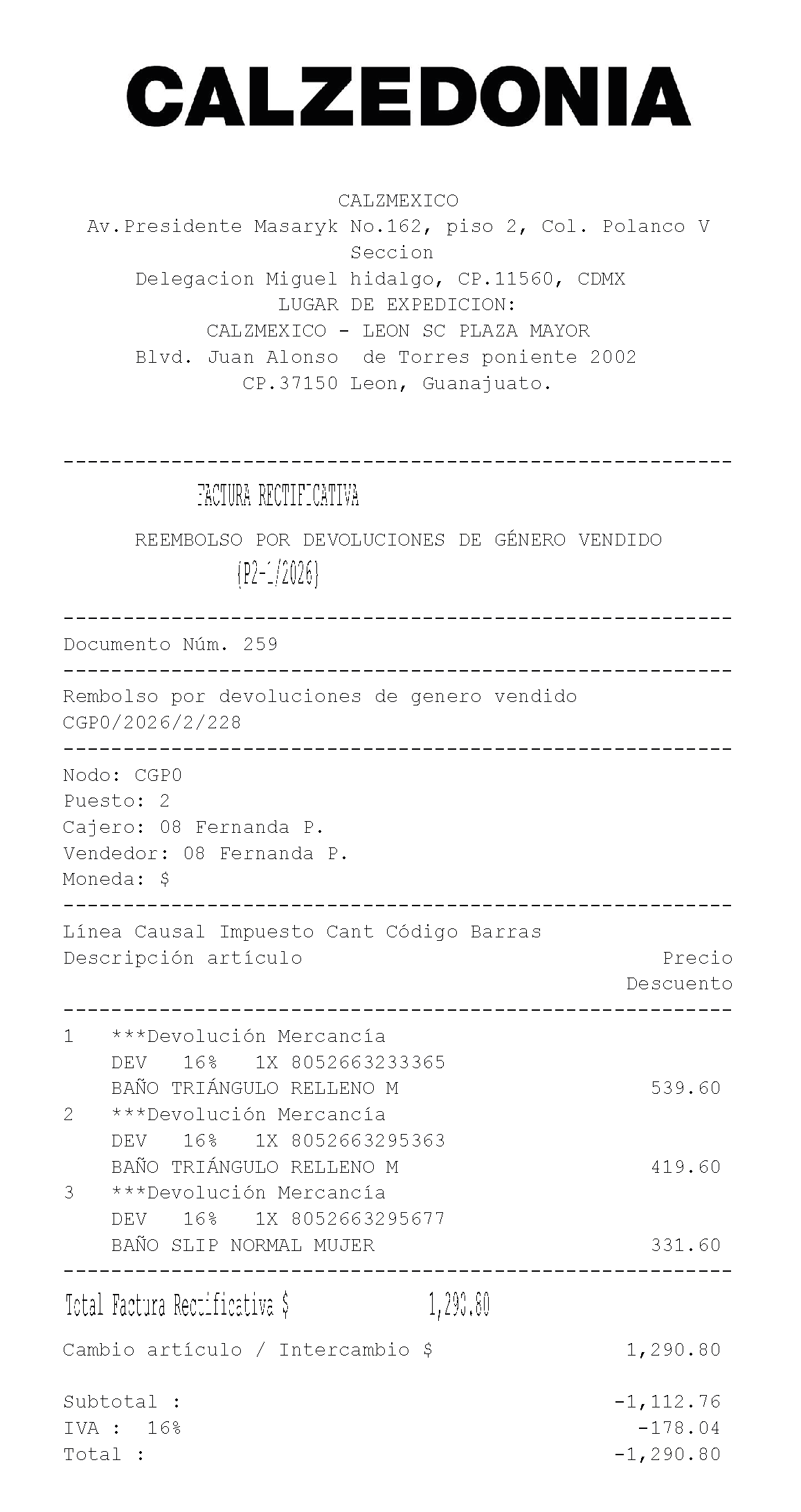 Ejemplo de ticket impreso